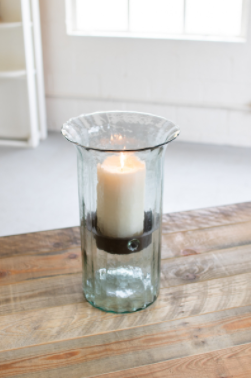 Ribbed Glass Candle Cylinder W Rustic Insert