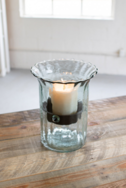 Ribbed Glass Candle Cylinder W Rustic Insert