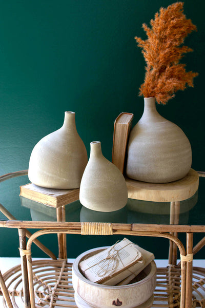 Set Of Three Clay Teardrop Bud Vases