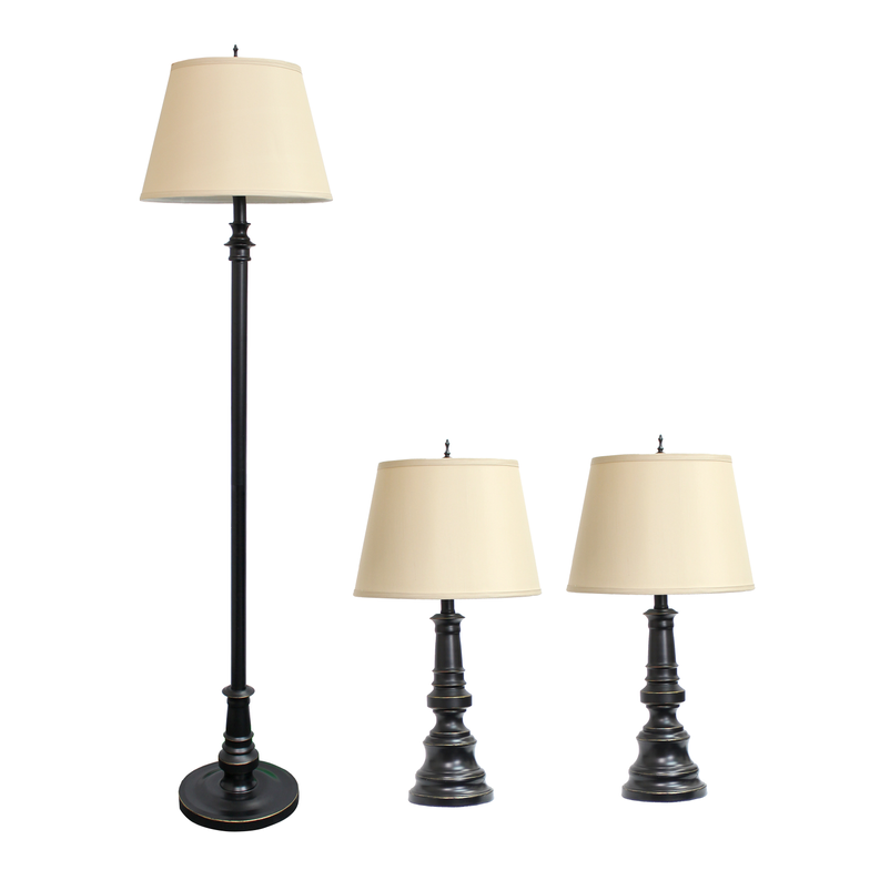 Lalia Home Homely Oxford Classic 3 Piece Metal Lamp Set (2 Table Lamps, 1 Floor Lamp)