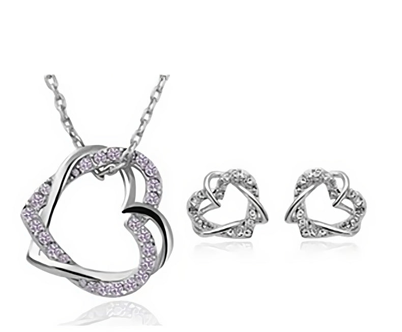 Customized Double Diamond Heart Necklace and Earring Set VHD