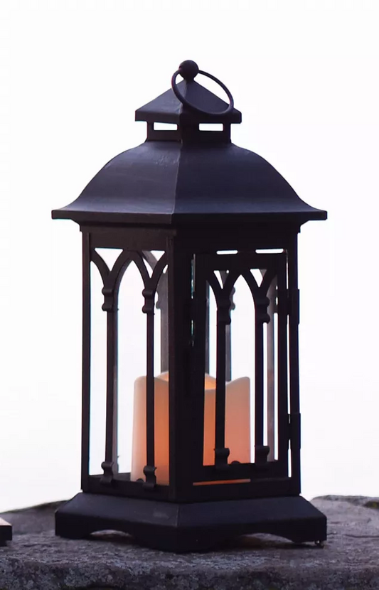 Lantern with 3"x3" LED Candle (Set of 2) 12.25"H Iron/Glass/Plastic