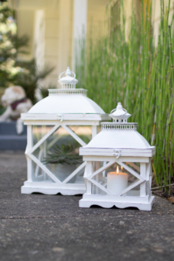 Set Of Two Rustic White Wooden Lanterns