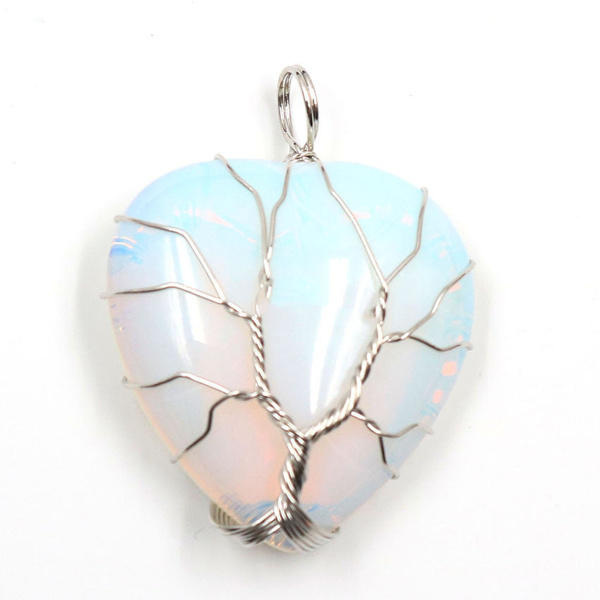 Celebrate Love with Our Peach Heart-Shaped Crystal Tree Of Life Necklace VHD
